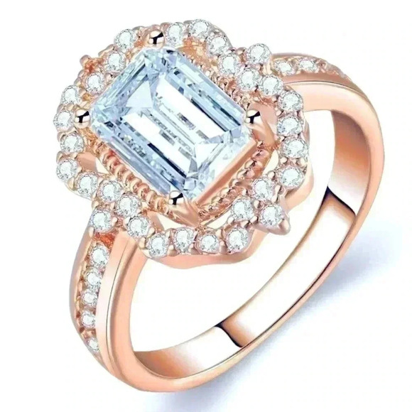 Gorgeous Bridgerton Regency Era Look 14k Rose Gold Over Silver Diamond Ring - Picture 5 of 5